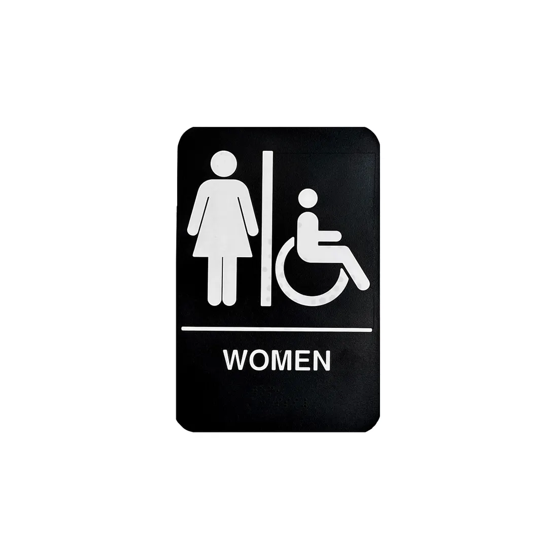 TableCraft Products 11673 Women/Accessible Sign - 6" W x 9" H, 1/8" D, Poly, Black/White, Dishwasher Safe