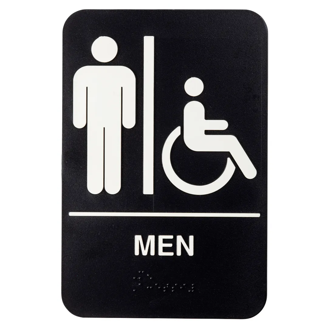TableCraft Products 11674 Compliance Sign, Men/Accessible, 6"W x 9"H, Polystyrene, Black and White