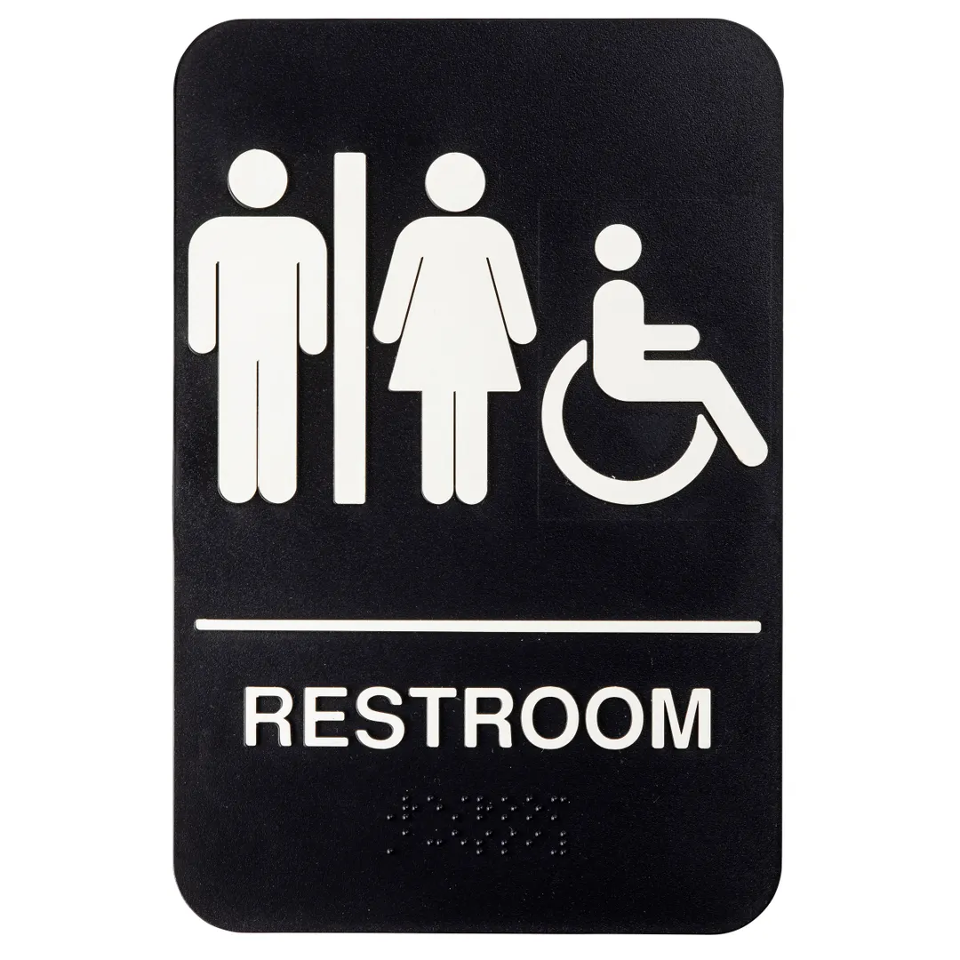 TableCraft Products 11676 - Women/Men Accessible Sign, 6"W x 1/8"D x 9"H, Black & White Polystyrene