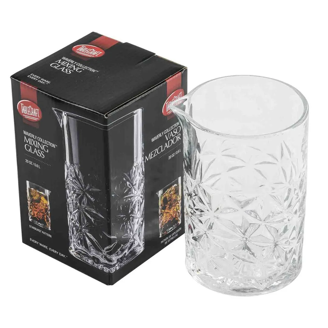 TableCraft Products 11699 Waverly Mixing Glass, 20 oz, 4-1/8"W x 3-3/4"D x 5-3/4"H, Clear Starburst