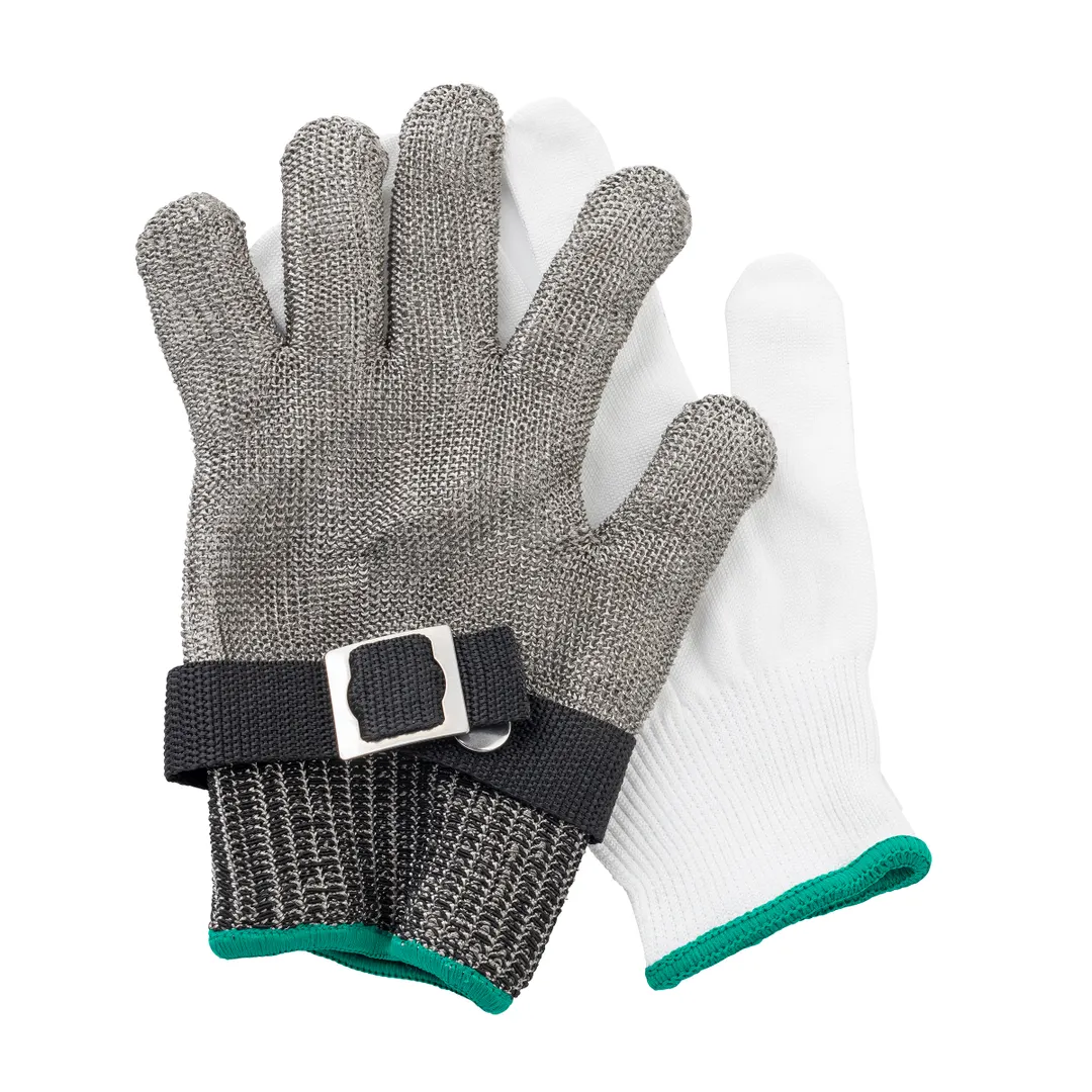 TableCraft Products 11738 Cut-Resistant Glove, Medium 9"x7"x-1/4", Steel Woven, Green Cuff, Included