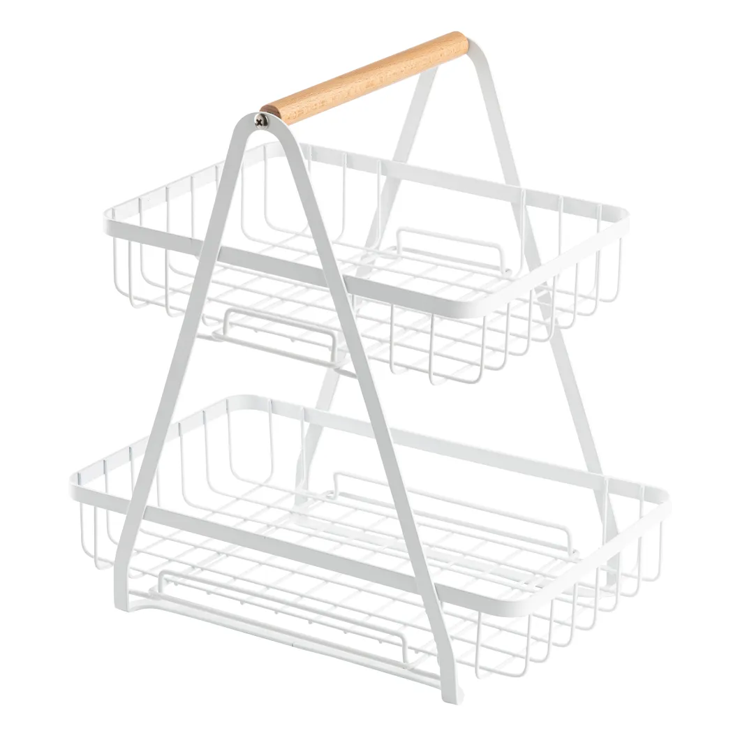 TableCraft Products 11784 Basket Stand, 2‑Tier White Steel Handles, 11‑7/8"W x 9‑1/8"D x 12‑1/4"H