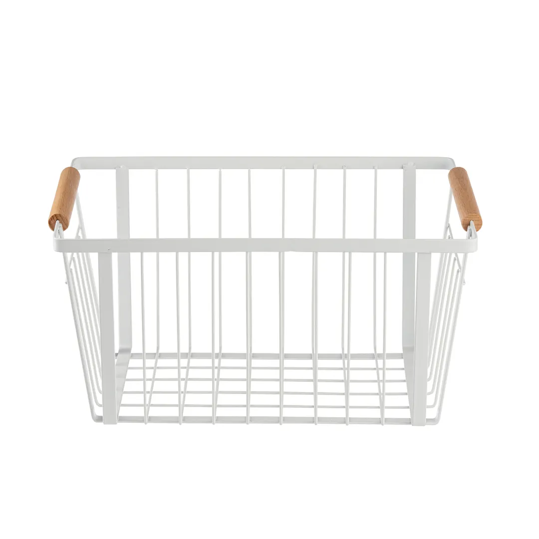 TableCraft Products 11785 - White Steel Display Basket, 12" x 8" x 6" Wooden Handles - 1/Each