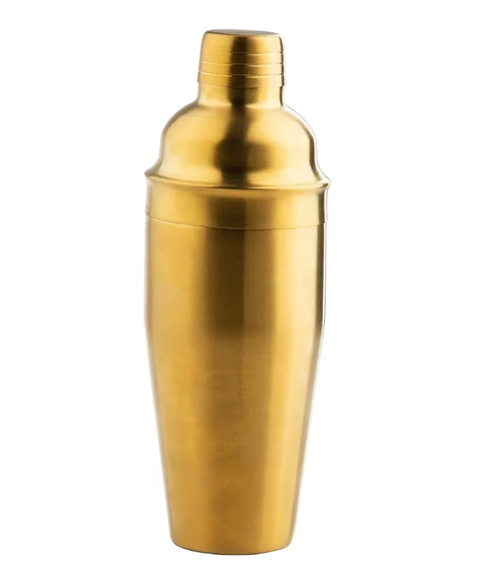 TableCraft 11813 Cocktail Shaker Set, 24 oz, 3-Piece, 18/8 SS, Gold, 3.375"W x 3.375"D x 9.5"H