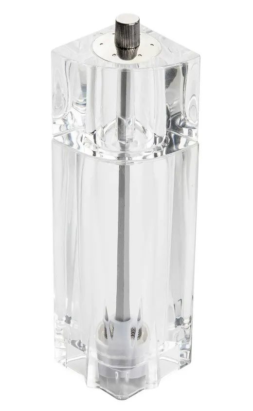 TableCraft 11832 - Acrylic Salt & Pepper Shaker & Mill, 2.625"W x 2"D x 7.5"H 1oz Shaker 2.5oz Mill