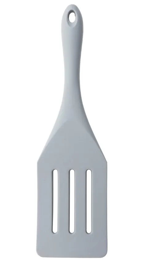 TableCraft 11836 - Silicone Slotted Spurtle, 10.375" H x 3" W, 0.75" D, White Handle, NSF Utensil