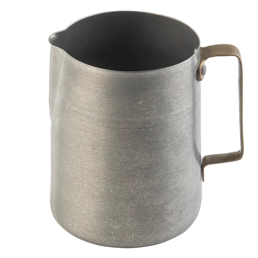 TableCraft Products 12059 - 36oz Stainless Steel Creamer Pitcher, Gold PVD Handle, Frothing Cup