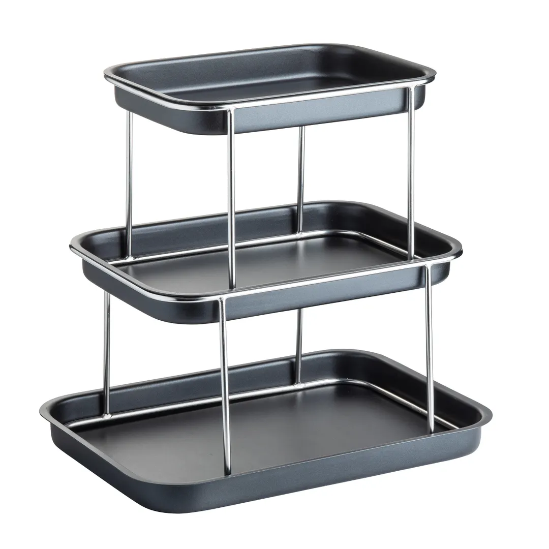 TableCraft Products 12065 - 3-Tier Display Stand, 14.75"x10.75"x13.75", Stainless Steel, Black Coated