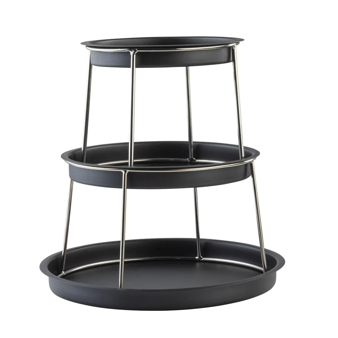 TableCraft 12067 - 3-Tier Round Stainless Steel Display Stand, 14"x14"x13.75", Black