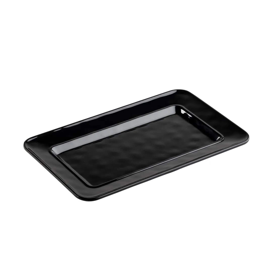 TableCraft 12068 - Ridge Collection Black Melamine Serving Platter, 13" x 18" x 1", Rectangular Tray