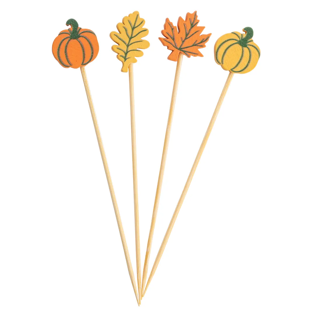 TableCraft Products 12140 - Bamboo Food Picks, Fall Leaves & Pumpkin, 5/8" x 1/4" x 4-1/2", 100/Pack