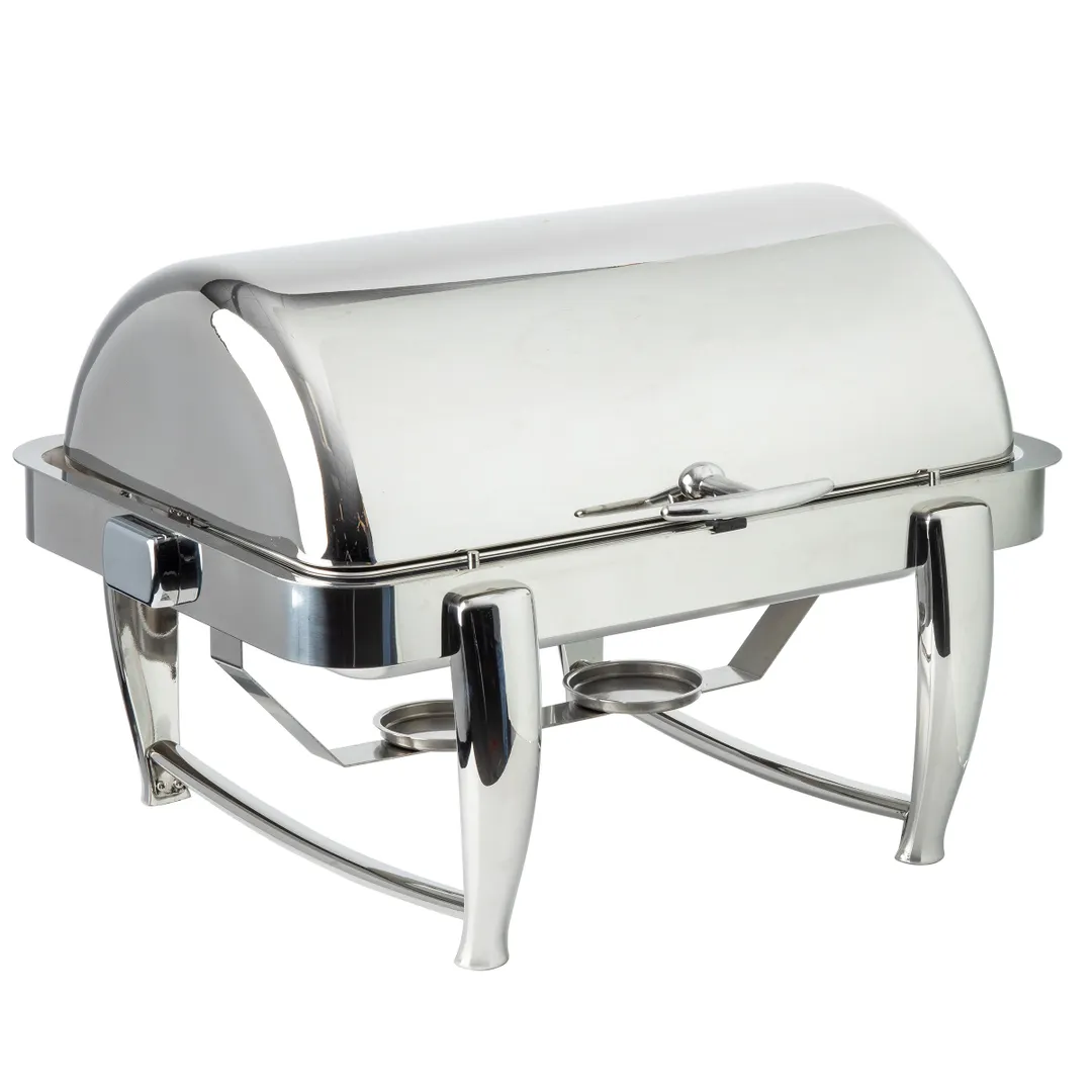 TableCraft 12188 - 9-Qt 26" x 20" x 17" Dripless Roll Top Stainless Steel Chafer, Stackable