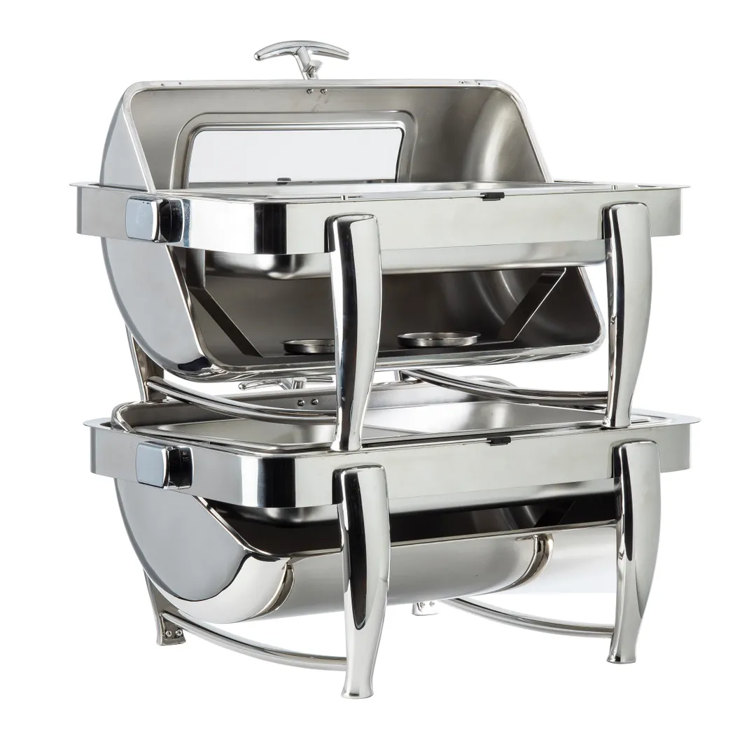 TableCraft 12189 - 9-Qt Roll Top Chafer with Window, 26" x 20" x 17", Stainless Steel, Stackable