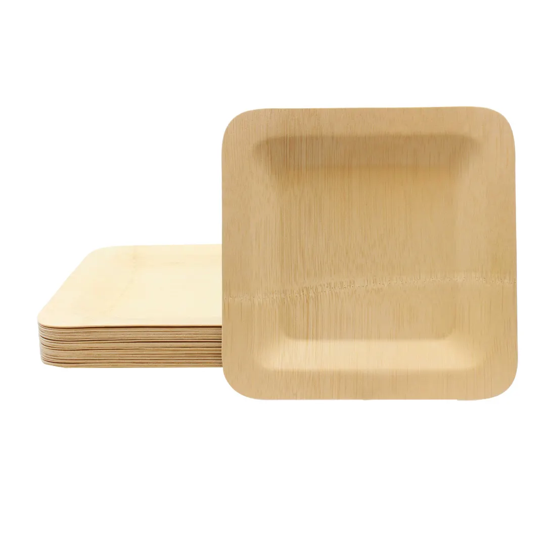 TableCraft Products 123456 - Disposable Square Plate, 5" x 5", Brown Bamboo, 25/Pack