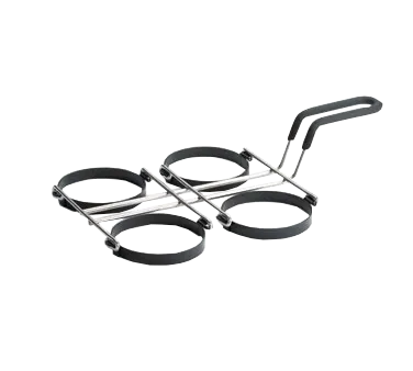 TableCraft 1240 Egg Ring - 4 Nonstick 4" Rings, 9-1/2" x 15-1/2" Nickel-Plated Frame, Black Handle