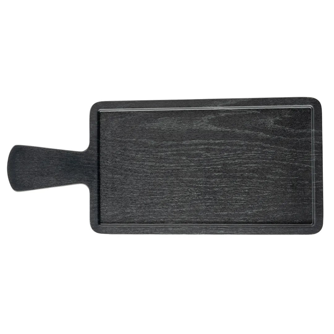 TableCraft 12454 Onyx Melamine Serving Tray, 16.5" x 7" x 0.625", Black, Rectangular, 4.5" Handle