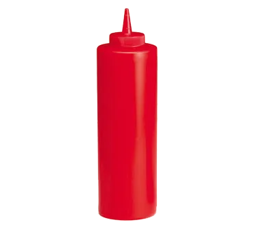 TableCraft Products 12463K Red 24oz Wide-Mouth Squeeze Bottle 63mm Opening Polyethylene DishwasherSafe