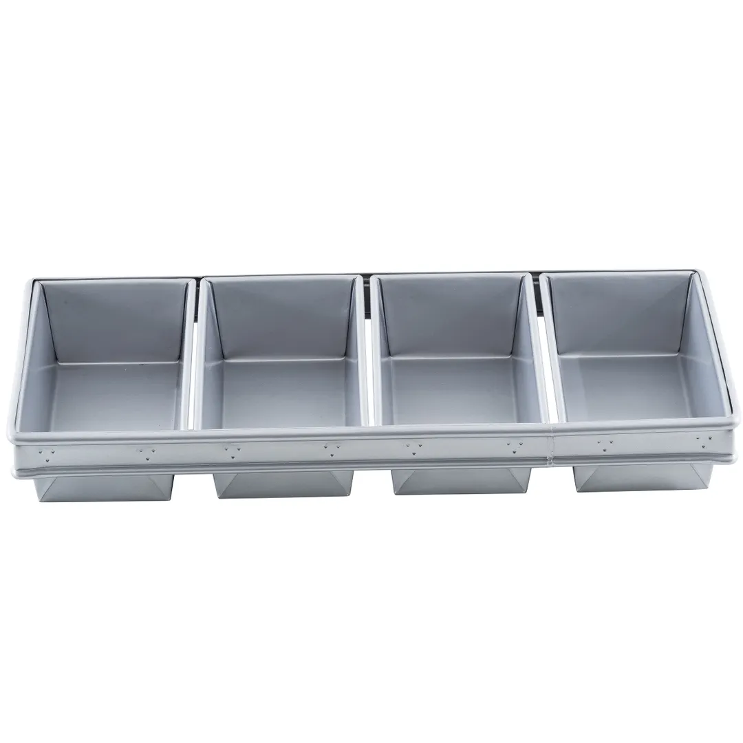 TableCraft 12488 4‑Compartment Bread Loaf Pan, 22" x 9.875" x 2.75", 54oz, Silicone Glazed