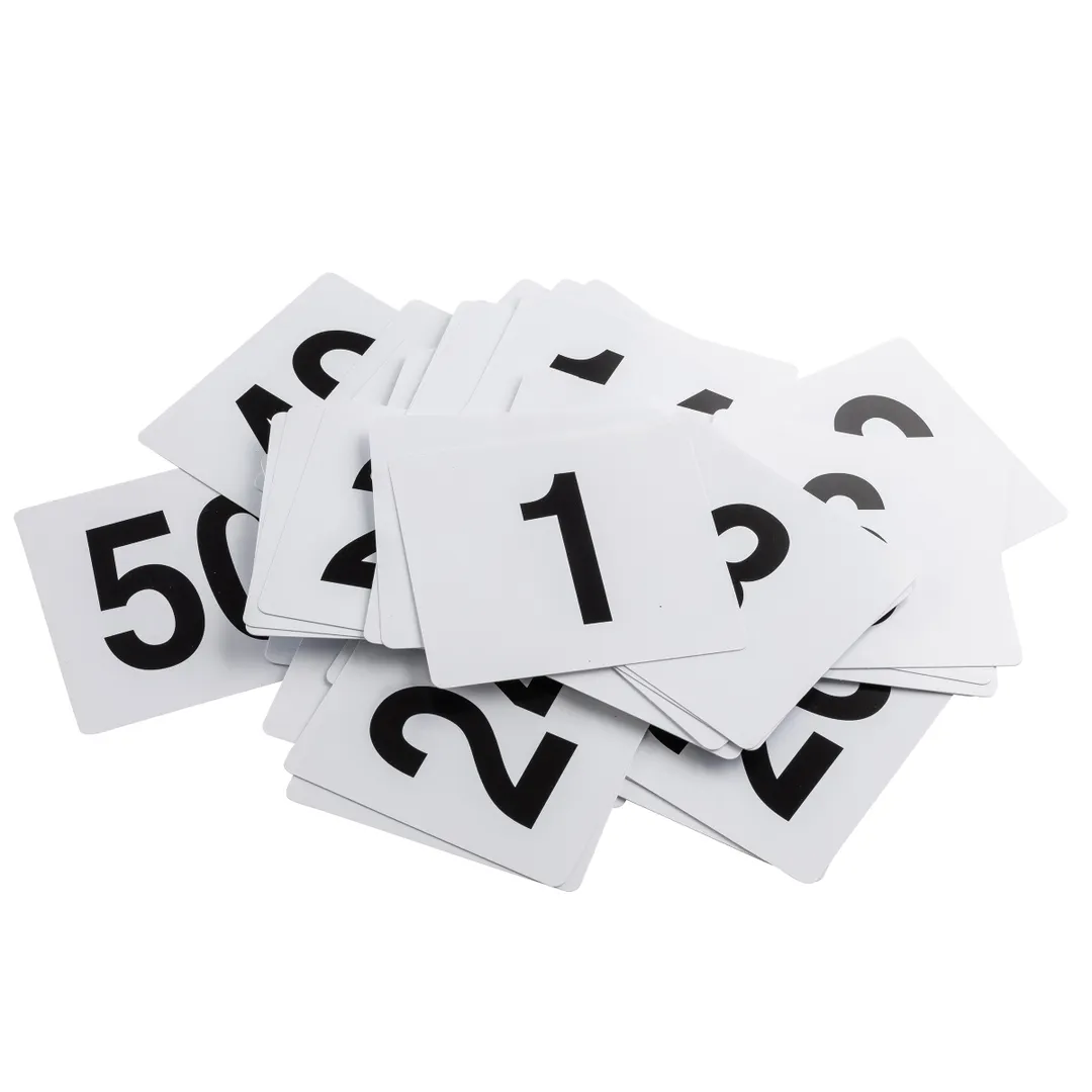TableCraft Products 12502 Table Numbers Set, 4" x 3.75" PVC Cards, Black/White, 1-50 - 50/Set