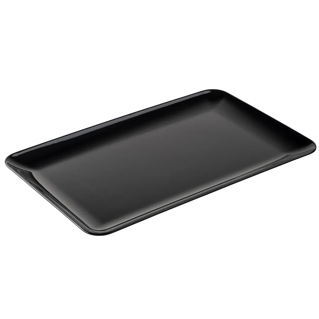 TableCraft Products 12563 Rectangular Plastic Serving Platter, 21" x 13" x 1.25", Black Melamine