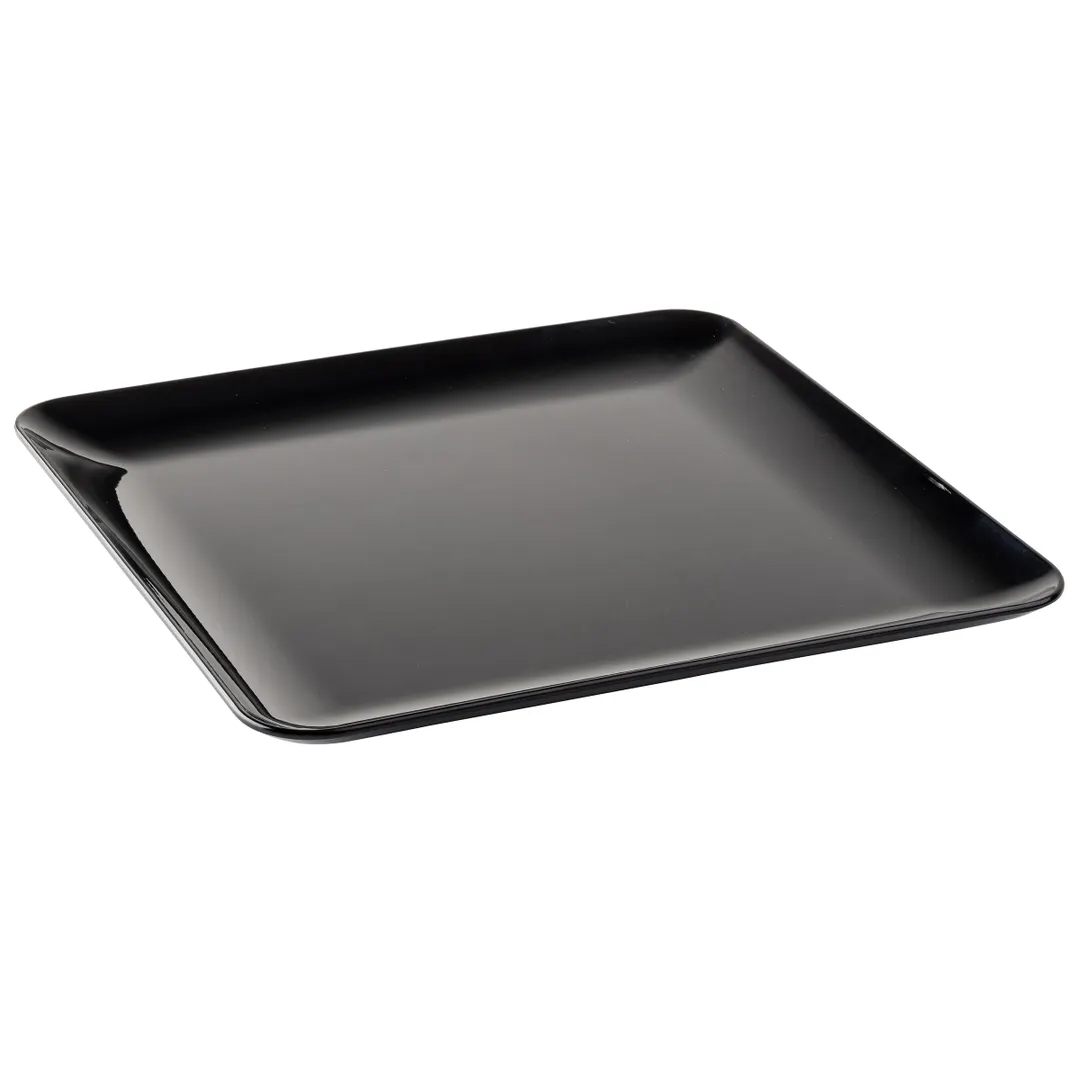 TableCraft Products 12565 Rectangular Plastic Serving Platter, 16" x 16" x 1.25", Black Melamine