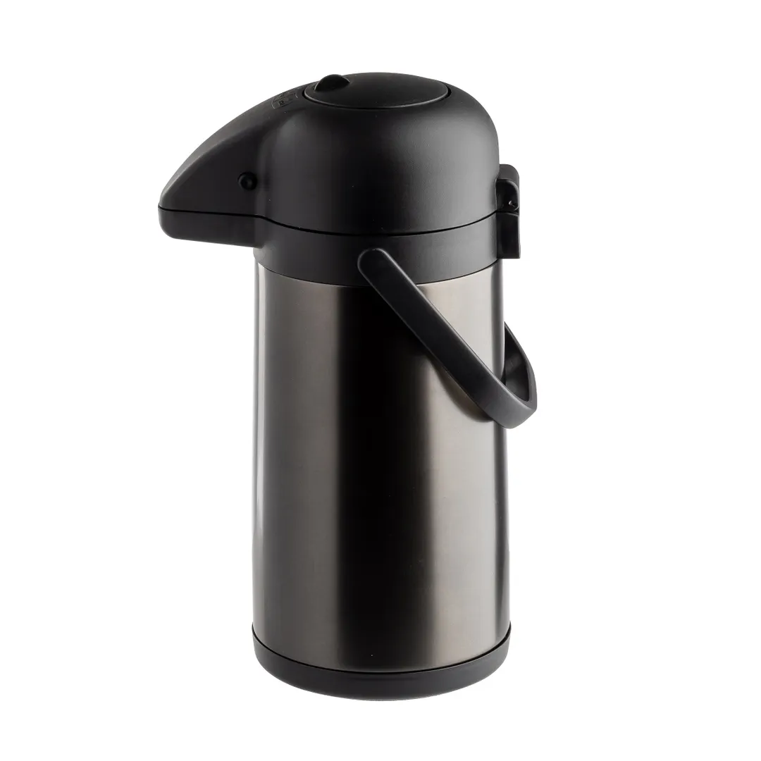 TableCraft 12660 Airpot – 2.5 L Vacuum Insulated Stainless Steel, 6" x 8.5" x 14", Black Push‑Button