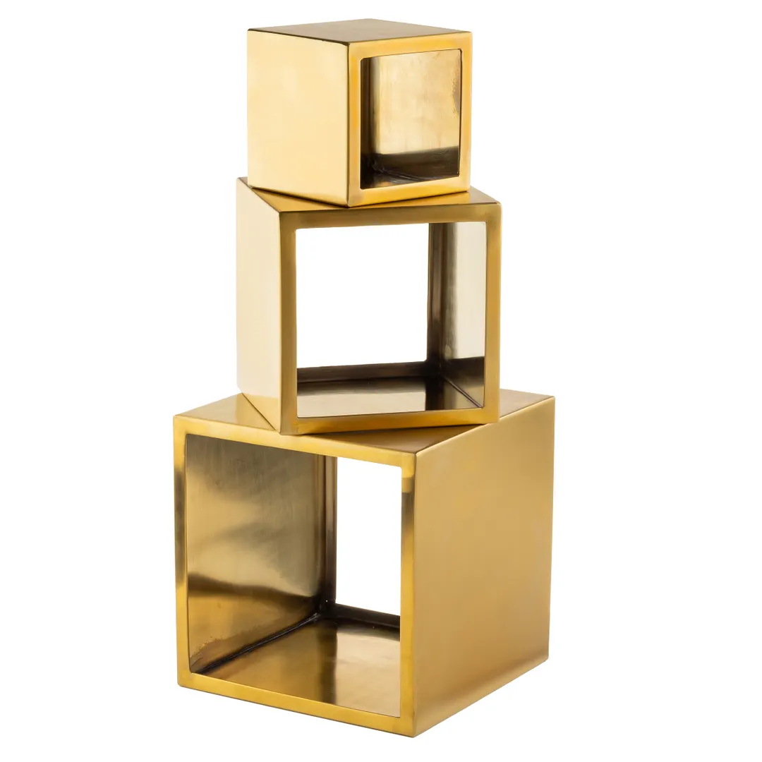 TableCraft 12707 - Gold 9"x9"x9" Square 14/1 Stainless Steel Barclay Risers, 3/Set