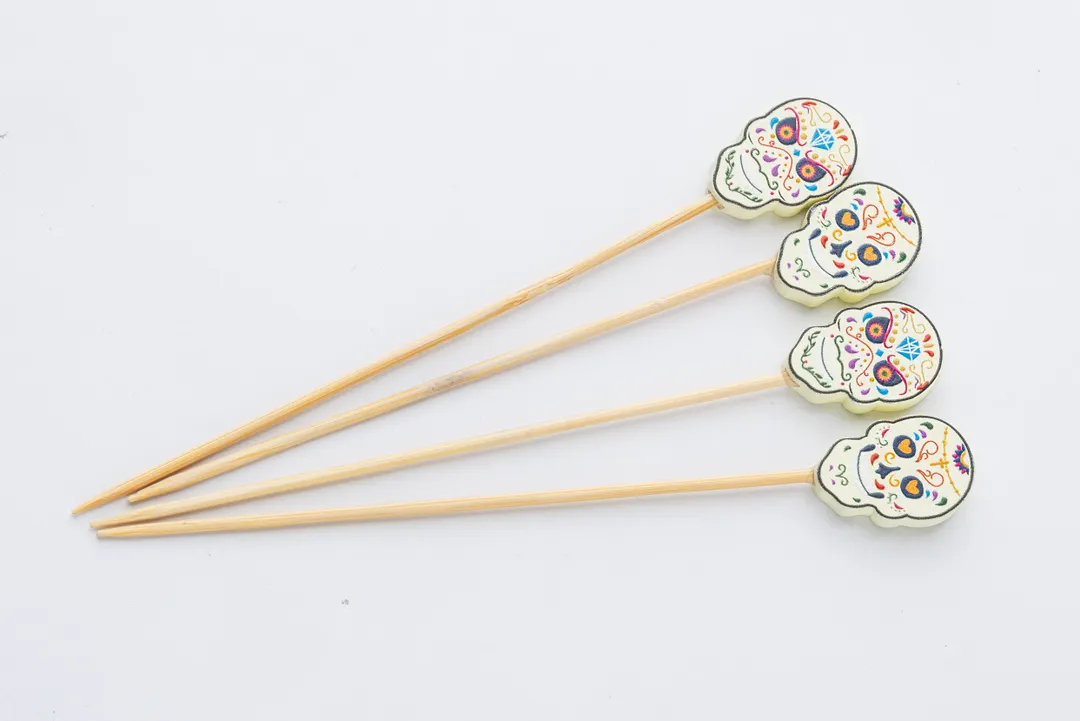 TableCraft 12793 Day of the Dead Bamboo Picks, 4-1/2" Height, 7/16" Diameter, Bamboo, 100/Pack