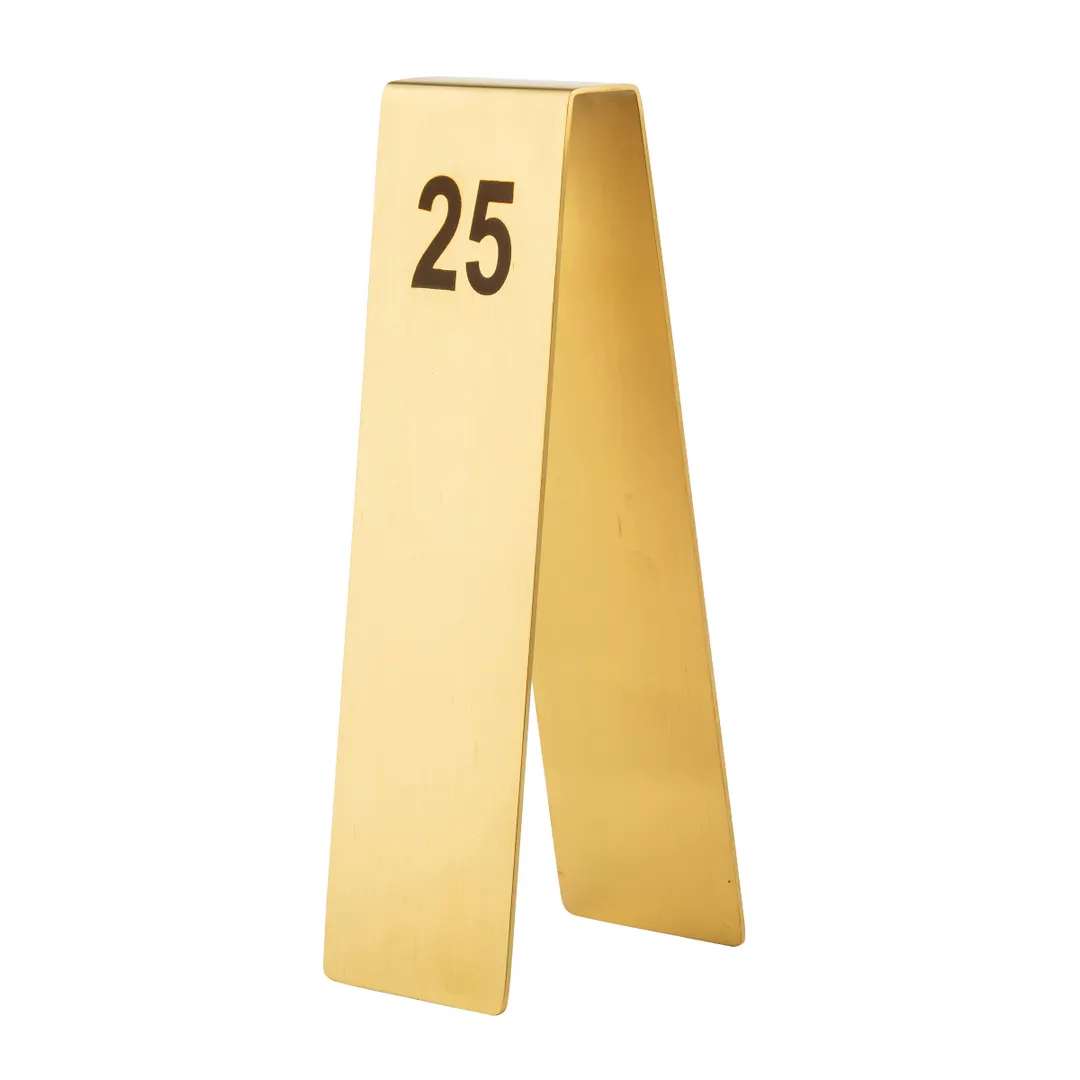 TableCraft Products 12794 - Stainless Steel Gold Number Tents 2" x 2.75" x 6.75", 1-25, Set