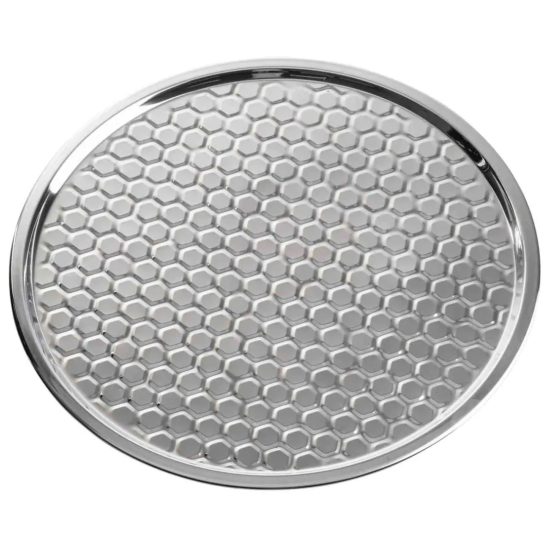TableCraft Products 12846 - 16" Round Serving Tray, 1/4" Height, Mirror Honeycomb Stainless Steel