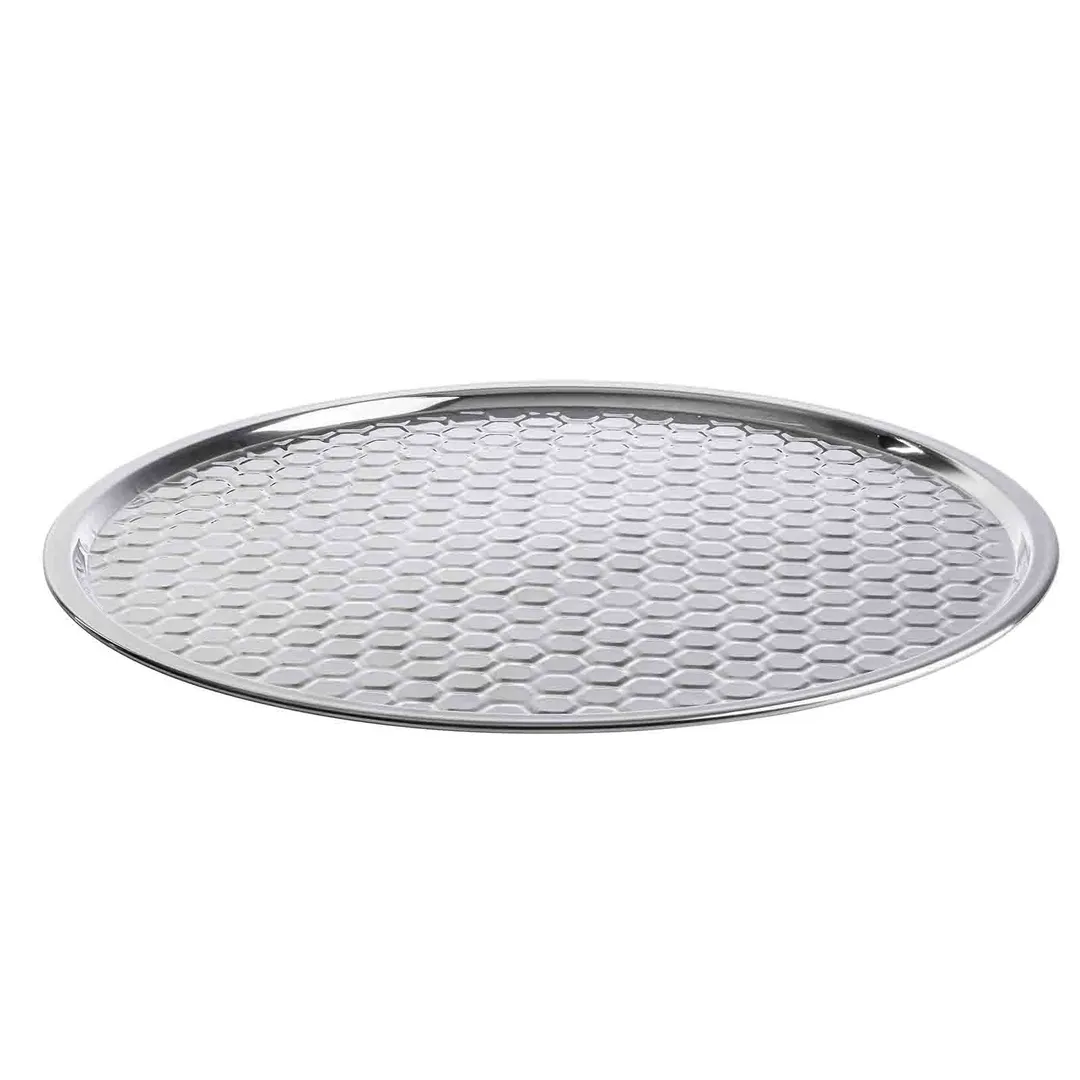 TableCraft Products 12847 - 18" Round Stainless Steel Mirror Honeycomb Serving Tray, 1/4" Height