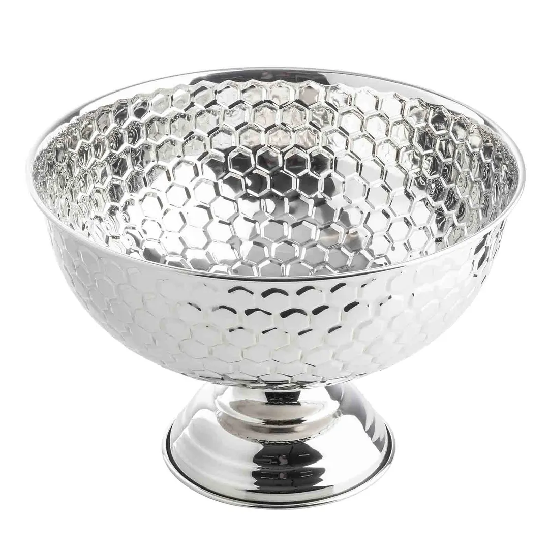 TableCraft Products 12850 - Stainless Steel Punch Bowl, 15-1/2" Dia x 10-1/2" H, Mirror Honeycomb