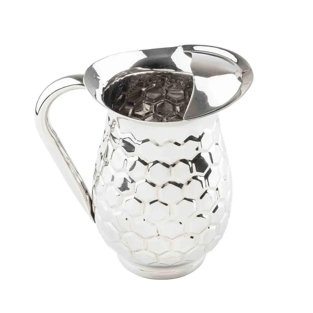 TableCraft 12853 - 2-1/2 Qt Pitcher, 64-95 oz, 18/8 Steel, Honeycomb, 7-3/4"x5-1/2"x8-1/2"