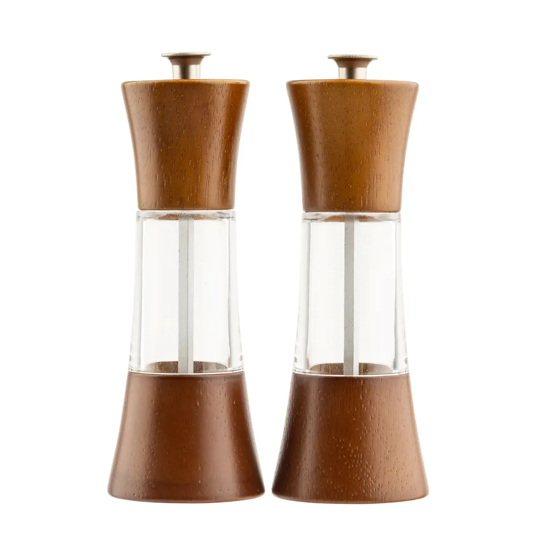 TableCraft 12856 Salt & Pepper Mill Set, 2-1/2" dia., 7" H, 2.5 oz., Acacia Rubberwood, 2-Set - 2/Set
