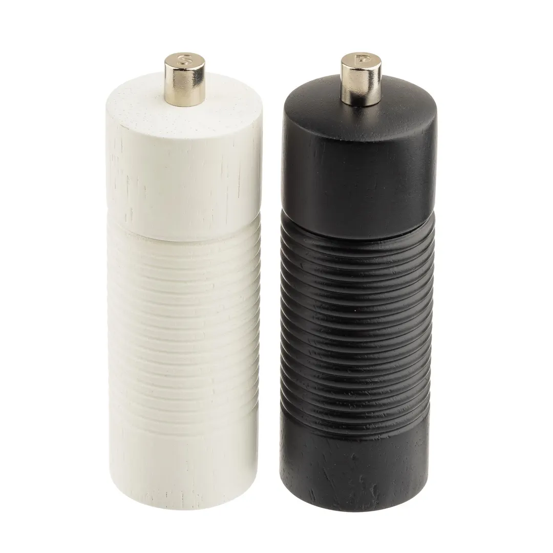 TableCraft 12857 Salt & Pepper Mill Set, 1-1/2oz, 1-3/4" Dia. x 5-1/2" H, Wood, Black & White, 2/Set