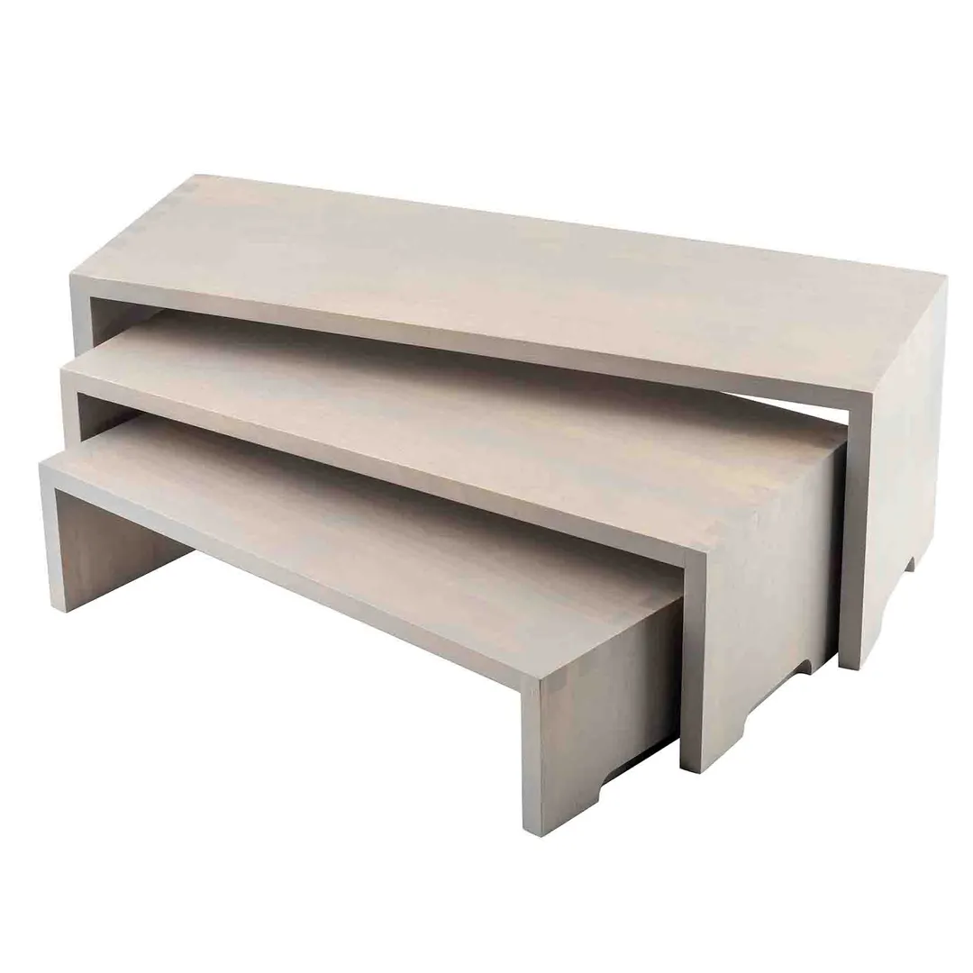 TableCraft 12860 - Cascade Risers Set of 3, 22" x 7-7/8" x 7-7/8", Rubberwood, Gray - 3/Set