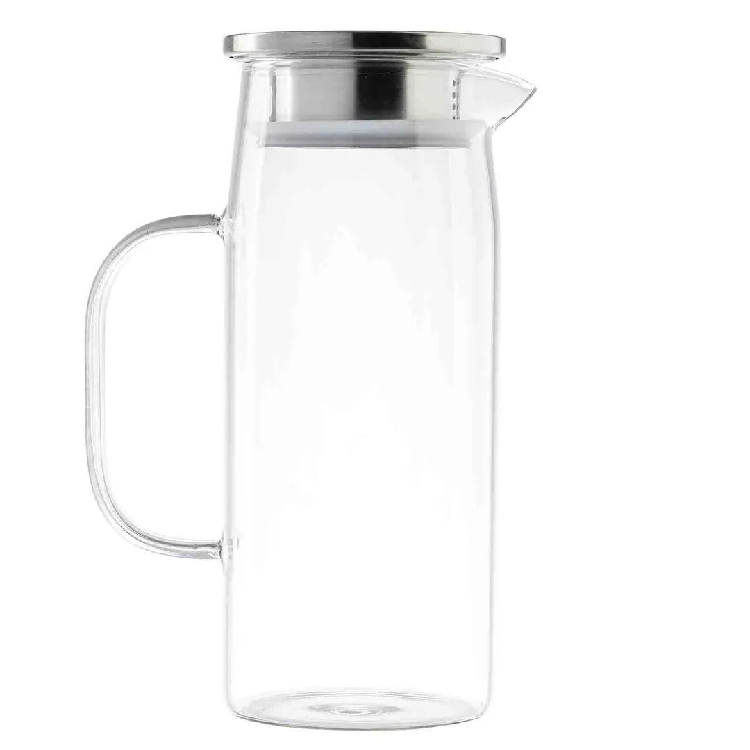 TableCraft Products 12901 - 34oz Glass Pitcher, 5-1/4" x 3-1/2" x 8-3/4", Stainless Steel Lid