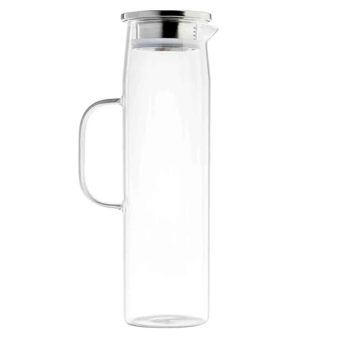 TableCraft Products 12902 - 50 oz Borosilicate Pitcher, 5-1/4"x3-1/2"x12-1/4", Stainless Steel Lid