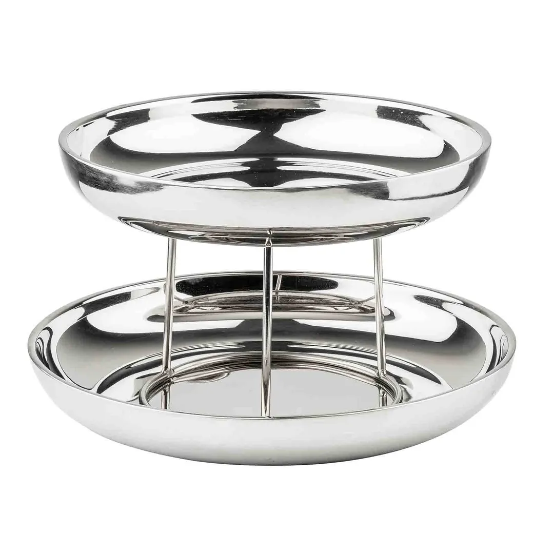 TableCraft 12912 Seafood Tower, 2-Tier Round Mirror Stand, 14" Dia., 8-1/2" H, Stainless Steel