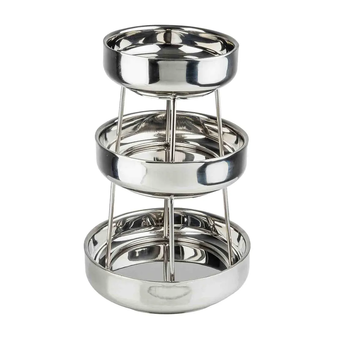 TableCraft Products 12913 - 3-Tier Stainless Steel Tower, 14" Dia, 13-3/4" H, Mirror, 10-14" Bowls
