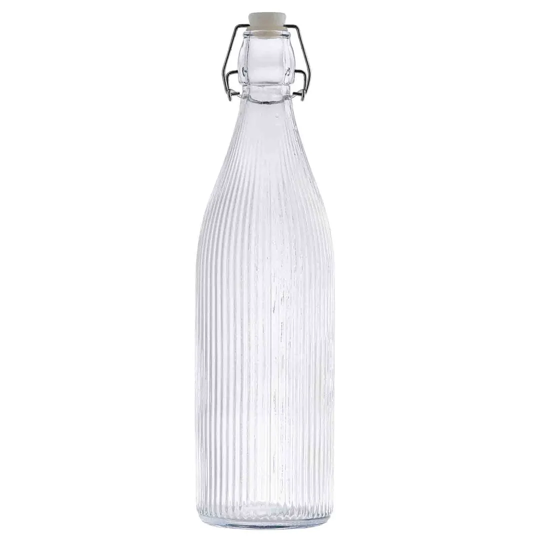 TableCraft Products 12976 - 34oz Clear Fluted Soda Lime Glass Decanter Carafe, Resealable