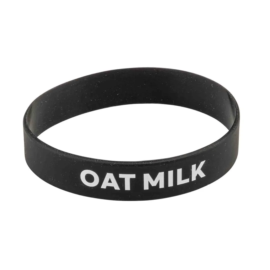 TableCraft 13073 Oat Milk Creamer Band Sign - 3-1/4" x 3-1/4" x 3/4", Black Silicone