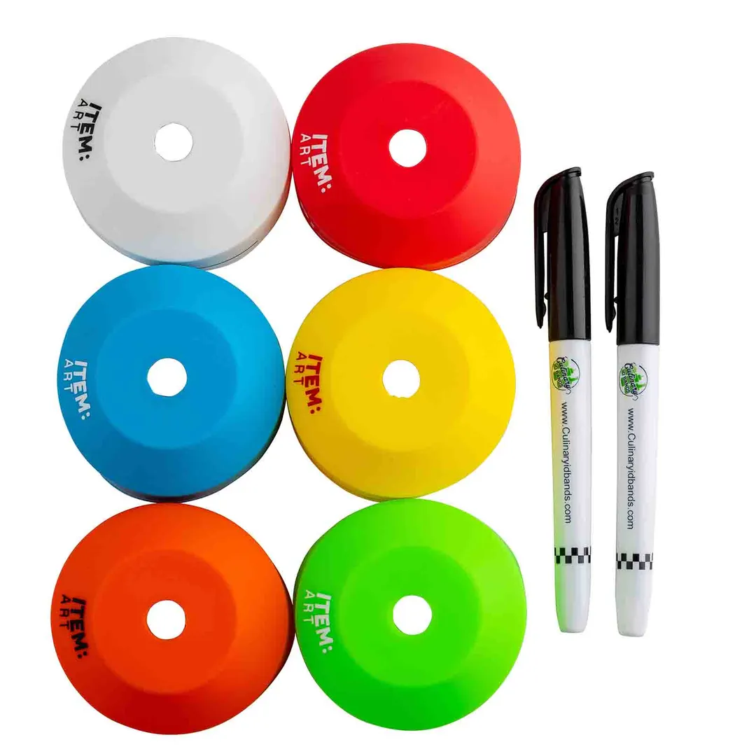 TableCraft Products 13095 Multi-Color Silicone Tip Top Squeeze Bottle 63mm with Two Markers - 6/Set