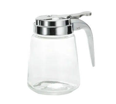TableCraft 1370 Syrup Pourer – 8 oz Modern Glass Dispenser, Chrome Plated Metal Top, Dishwasher Safe