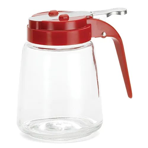 TableCraft Products 1371RE - Glass Syrup Dispenser, 12 Oz, Red ABS Top, Safe, Fits Rack 1370R