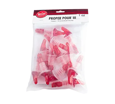 TableCraft 149A Liquor Pourer – 1-1/4 oz, Red Spout, No Collar, BPA-Free Plastic, Hand Wash Only, 1 Dozen