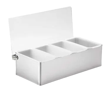 TableCraft Products 1604 Condiment Bar Holder, 1‑Pint (12" x 5-3/4"), 4‑Comp Steel Lid, Silver