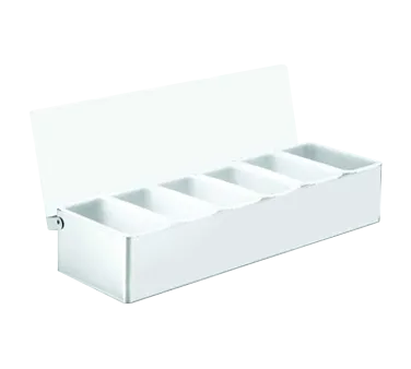 TableCraft 1606 - 6-Compartment Steel Condiment Bar, 1 Pint, 17-3/4" x 5-3/4" x 3-1/2", Acrylic Lid