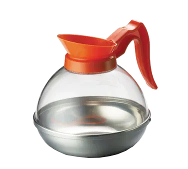 TableCraft Products 19 Coffee Decanter, 64 oz (2 qt), Orange Handle, Polycarbonate, Stainless Base
