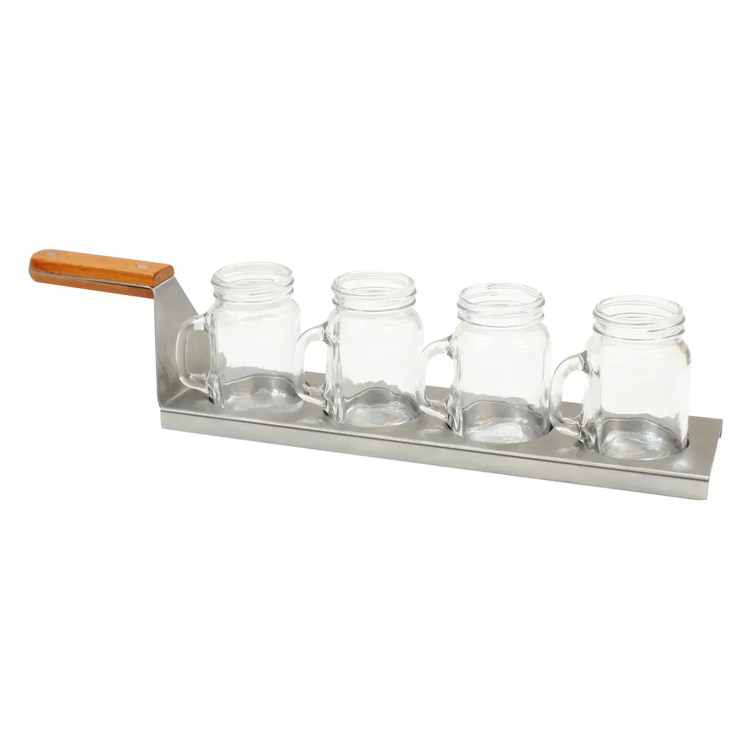 TableCraft Products 20002 Drink Flight Spatula, 16" x 3-1/2" x 3-1/4", Steel Plate, 4 Wells, Bar Tray